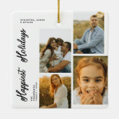 Minimal Happiest Holidays Script Family 4 Photos Keramisch Ornament (Achterkant)