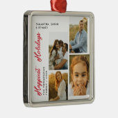 Minimal Happiest Holidays Script Family 4 Photos Metalen Ornament (Rechts)