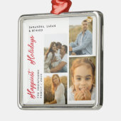 Minimal Happiest Holidays Script Family 4 Photos Metalen Ornament (Links)