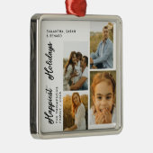 Minimal Happiest Holidays Script Family 4 Photos Metalen Ornament (Rechts)