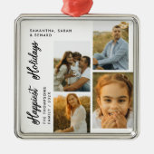 Minimal Happiest Holidays Script Family 4 Photos Metalen Ornament (Voorkant)