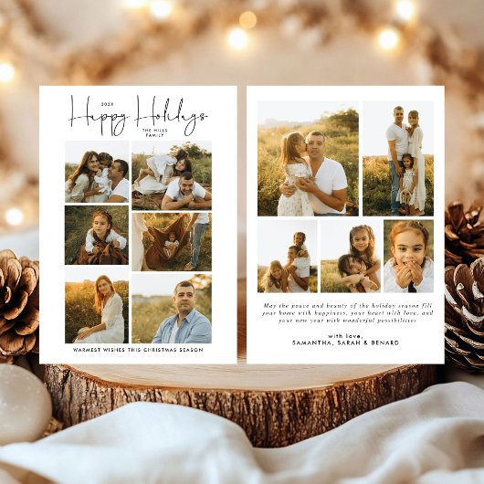Minimal Happy Holidays Script Family 10 Photos Feestdagenkaart