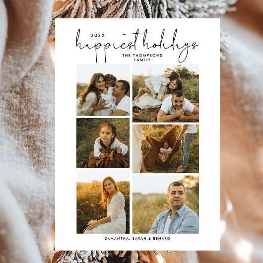 Minimal Happy Holidays Script Family 6 Photos Feestdagenkaart