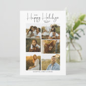 Minimal Happy Holidays Script Family 6 Photos Feestdagenkaart (Staand voorkant)