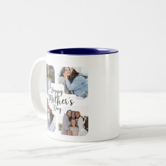 Minimal Happy Moederdag Photo Collage Keepsake Tweekleurige Koffiemok (Voorkant links)