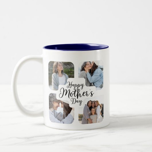 Minimal Happy Moederdag Photo Collage Keepsake Tweekleurige Koffiemok (Links)