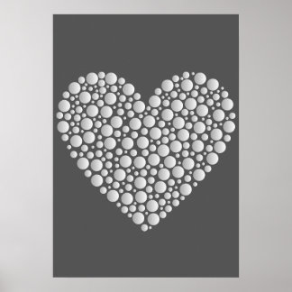 Minimal Heart Circles – White Gradient on Dark  Poster