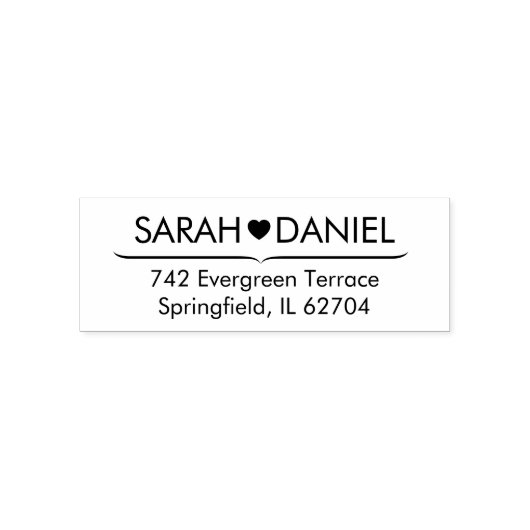 Minimal Heart Line Custom Name & Address Wedding Zelfinktende Stempel (Design)