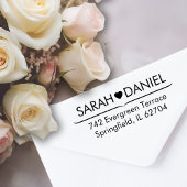 Minimal Heart Line Custom Name & Address Wedding Zelfinktende Stempel