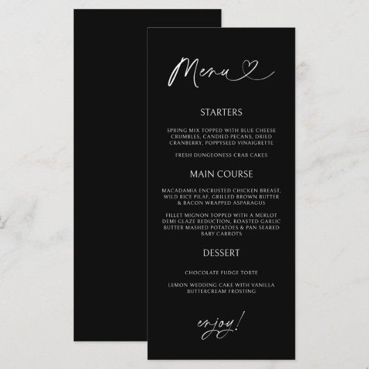 Minimal Heart Menu Card Reception Formal Dinner  (Voorkant / Achterkant)