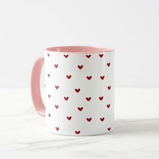 Minimal Heart Pattern Mug | Soft Pink Giftable Cup Mok (Voorkant links)