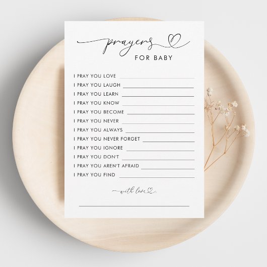 Minimal Heart Script Prayers voor Baby Baby shower Advieskaart
