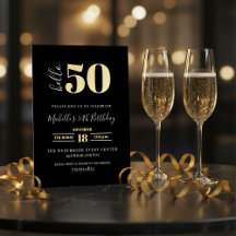 Minimal Hello 50 Script 50th Birthday Black Gold 