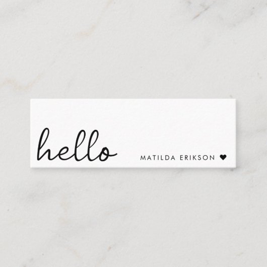 Minimal Hello | Modern Heart Clean Simple White Mini Visitekaartje (Voorkant)