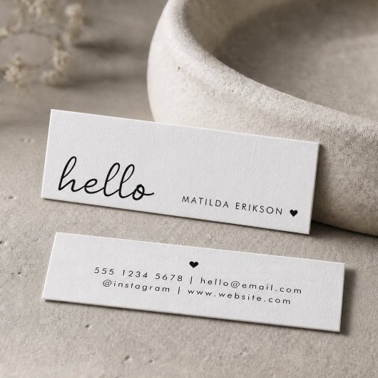 Minimal Hello | Modern Heart Clean Simple White Mini Visitekaartje