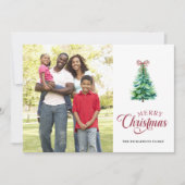 Minimal Holiday Tree Bow Photo Christmas Card Feestdagenkaart (Voorkant)