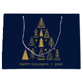 Minimal Holidays | Navy Blue Gold Christmas Tree Groot Cadeauzakje (Voorkant)