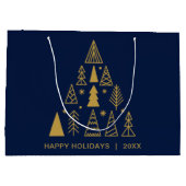Minimal Holidays | Navy Blue Gold Christmas Tree Groot Cadeauzakje (Achterkant)