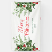 Minimal Holly Berries Branch Vrolijk Kerstfeest Spandoek (Verticaal)