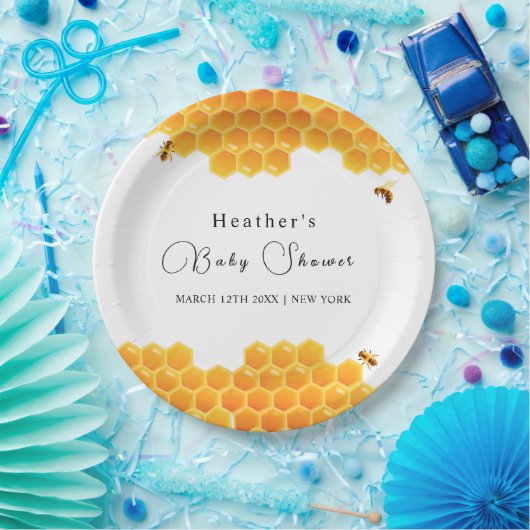 Minimal Honey Bumblebee Boy Baby shower Papieren Bordje (Feest)