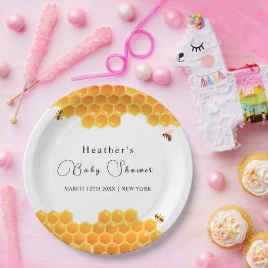 Minimal Honey Bumblebee Boy Baby shower Papieren Bordje (Feest)