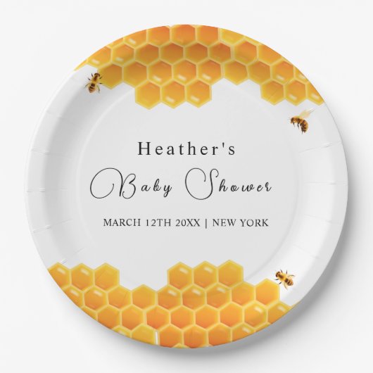 Minimal Honey Bumblebee Boy Baby shower Papieren Bordje (Voorkant)