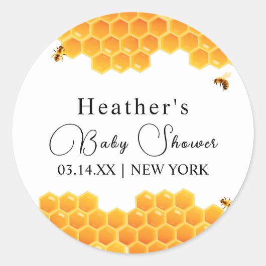 Minimal Honey Bumblebee Boy Baby shower Ronde Sticker (Voorkant)