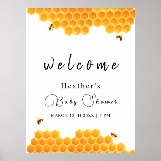Minimal Honey Bumblebee Boy Baby shower Welkom Poster (Voorkant)