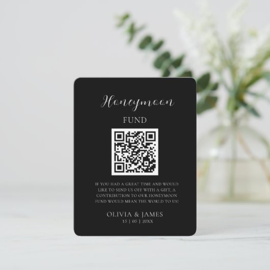 Minimal Honeymoon Fund Request QR Code Card Informatiekaartje (Staand voorkant)