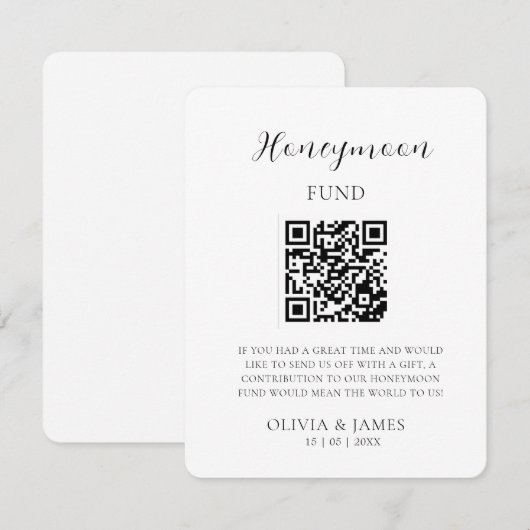 Minimal Honeymoon Fund Request QR Code Card Informatiekaartje (Voorkant / Achterkant)