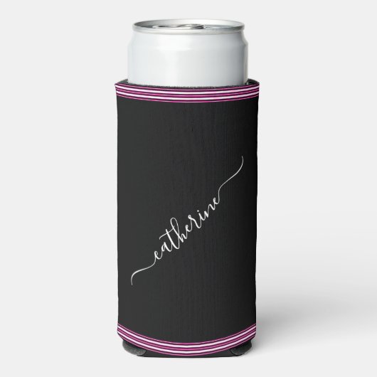 Minimal Hot Pink Black White Cursive Script Name Seltzer Blikjeskoeler (Seltzer Achterkant)