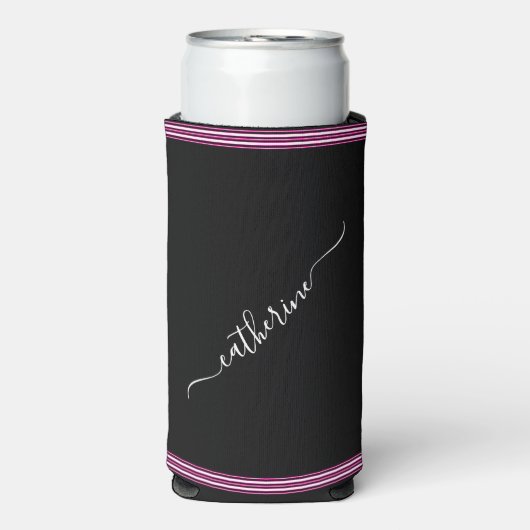 Minimal Hot Pink Black White Cursive Script Name Seltzer Blikjeskoeler (Seltzer Voorkant)