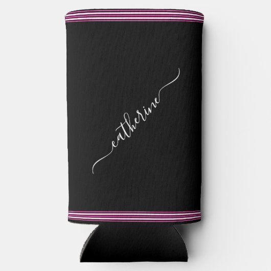 Minimal Hot Pink Black White Cursive Script Name Seltzer Blikjeskoeler (Achterkant)
