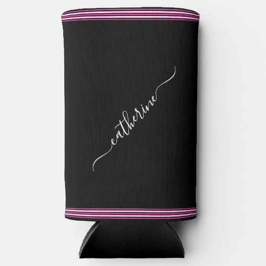 Minimal Hot Pink Black White Cursive Script Name Seltzer Blikjeskoeler (Voorkant)