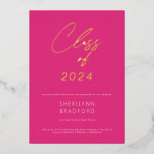 Minimal Hot Pink & White Afstuderen Aankondiging (Voorkant)