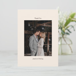 Minimal Ivory Brown Elegant Wedding Custom Photo Bedankkaart