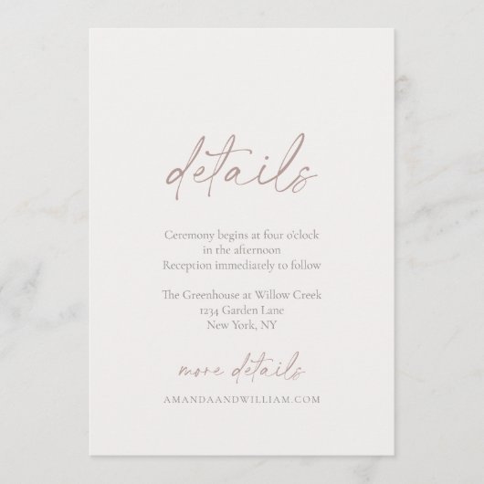 Minimal Ivory Wedding Details Card Kaart (Voorkant)