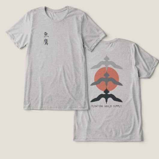 Minimal Japanese Fish Hawk Ukiyo-e Style Gray Tri-Blend Shirt (Ontwerp Voorkant & Achterkant)
