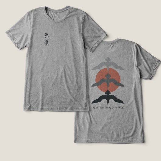 Minimal Japanese Fish Hawk Ukiyo-e Style Gray Tri-Blend Shirt (Ontwerp Voorkant & Achterkant)