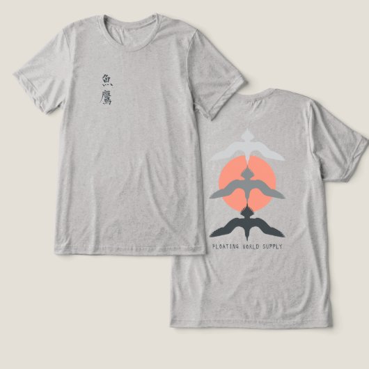 Minimal Japanese Fish Hawk Ukiyo-e Style Gray Tri-Blend Shirt (Ontwerp Voorkant & Achterkant)