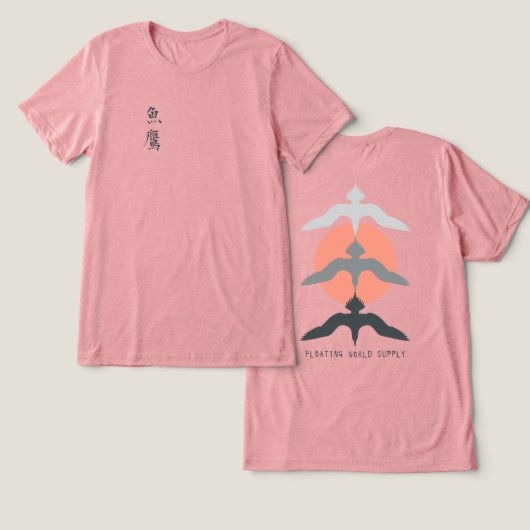 Minimal Japanese Fish Hawk Ukiyo-e Style Mauve Tri-Blend Shirt (Ontwerp Voorkant & Achterkant)