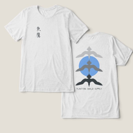 Minimal Japanese Fish Hawk Ukiyo-e Style OffWhite Tri-Blend Shirt (Ontwerp Voorkant & Achterkant)