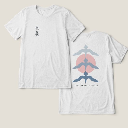Minimal Japanese Fish Hawk Ukiyo-e Style Offwhite Tri-Blend Shirt (Ontwerp Voorkant & Achterkant)