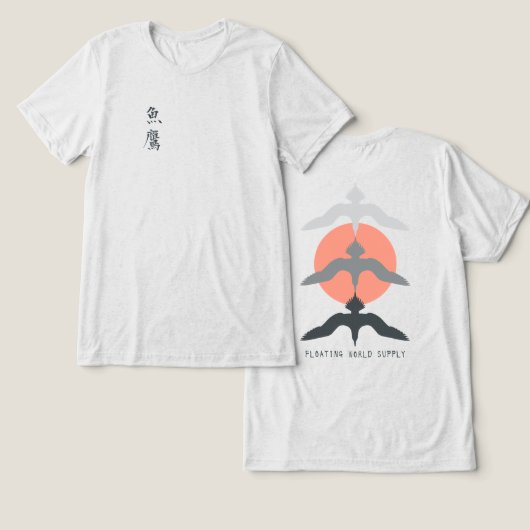 Minimal Japanese Fish Hawk Ukiyo-e Style Offwhite Tri-Blend Shirt (Ontwerp Voorkant & Achterkant)