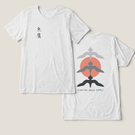 Minimal Japanese Fish Hawk Ukiyo-e Style Offwhite Tri-Blend Shirt (Ontwerp Voorkant & Achterkant)
