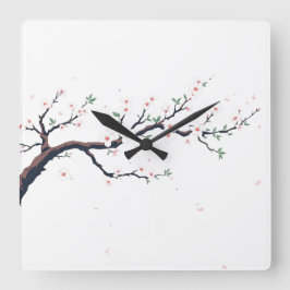 Minimal Japanese Tree Branch Vierkante Klok