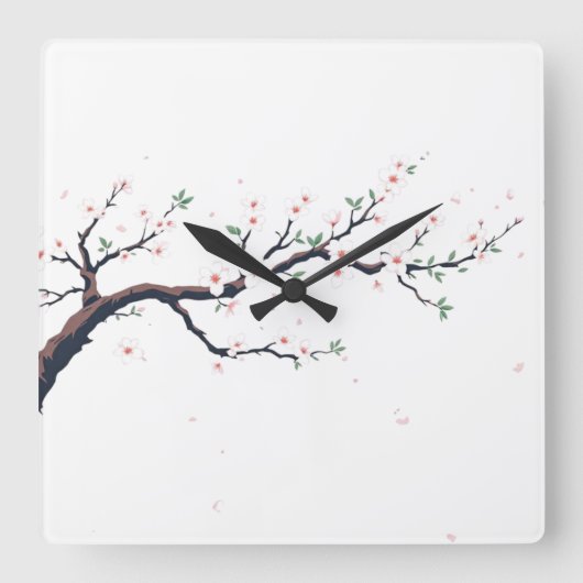 Minimal Japanese Tree Branch Vierkante Klok (Voorkant)
