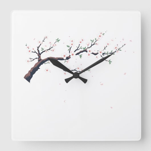 Minimal Japanese Tree Branch Wall Clock Vierkante Klok (Voorkant)