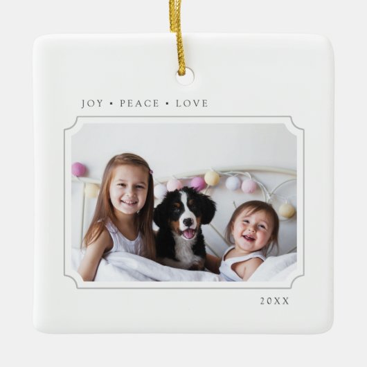 Minimal Joy Peace Love Christmas 2 Foto Keramisch Ornament (Voorkant)