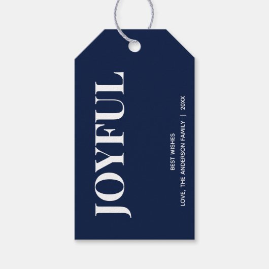 Minimal JOYFUL | Navy Blue Holiday Cadeaulabel (Voorkant)